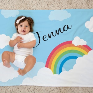 Personalized Blanket for Kids and Adults with rainbow with clouds - Personalized Name Blanket - Baby Name Blanket