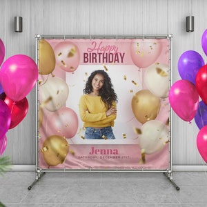 Fondo de cumpleaños con foto personalizada, fondo de fiesta de cumpleaños brillante, fiesta de cumpleaños con repetición de pasos, fondo de graduación, fondo personalizado para quinceañeras