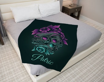 Personalized Blanket, Colorful Skull Blanket , Colorful Blanket, Custom Name Blanket ,Day of the Dead blanket