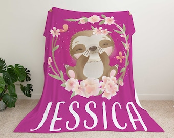 Sloth Blanket, Sloth Blanket Adult, Personalized Sloth Blanket, Sloth Nursery Decor, Sloth Theme Baby Shower Gift, Birthday Gift For Toddler