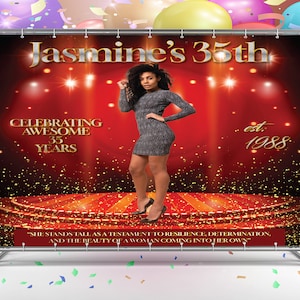 Custom Photo Birthday Backdrop-Red Carpet Sparkle Birthday Party Backdrop - Birthday Party- Red Carpet Backdrop-Banner Party Vinyl Backdrop