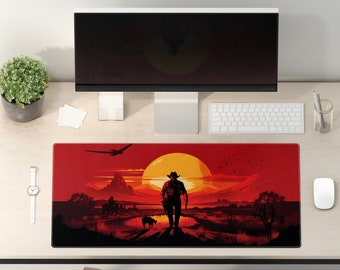 Gaming-Mauspad – Wildwest – Gaming-Schreibtischunterlage – großes Schreibtischpad – verlängertes Gaming-Mauspad – ästhetische Schreibtischunterlage – Geschenk für Gamer