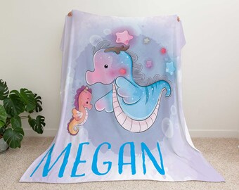 Deken zeepaardje - deken zeepaardje - deken zeepaardje - cadeau voor haar en hem - oceaanliefhebber/kustdecor/nautisch decor
