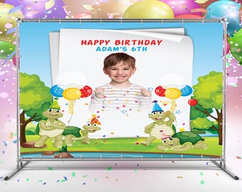 Custom Photo Birthday Backdrop, Turtle Birthday Banner ,Party Backdrop, Birthday Party, Party Backdrop, turtle birthday decorations