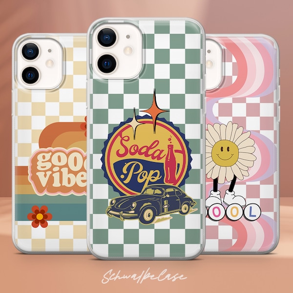 Funda para teléfono a cuadros Cool Vintage Pop Cover apta para iPhone 15 Pro Max, 14 Plus, 13, 12, 11, XR, SE y Samsung S24, S23, S22, A54, Pixel 8, 7