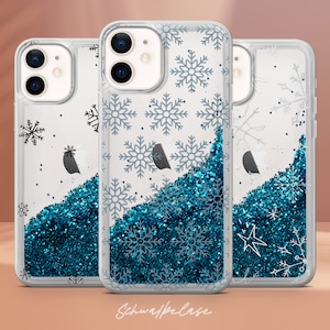 Clear Snowflake Chilly Glitter Phone Case Winter Frosty Liquid Sparkle Cover fit for iPhone 15 Pro Max, 14 Plus, 13 Pro, 12 mini, 11, XR, SE
