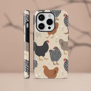 Funda para teléfono con diseño de gallina y gallo, resistente y compatible con 16 Pro Max, 15 Plus, 14, 13, 12, XR, SE y Samsung S24, S23, Z Flip, Pixel 9 y 8.