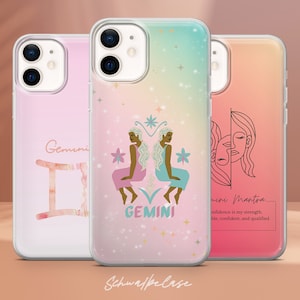Etui na telefon Gemini Print Zodiac Star Cover na iPhone 16e, 15, 14, 13, 12, XR, SE, Pixel 9 Pro, 8, 7A, Samsung S25 edge, S24 FE, A71, A36