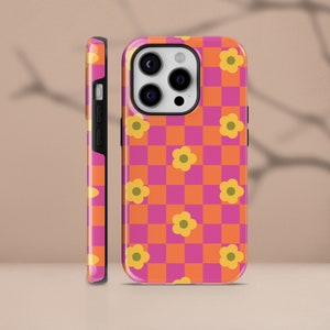 Custodia per telefono con motivo floreale femminile, fucsia corallo TOUGH Cover adatta per 16 Pro Max, 15 Plus, 14, 13, 12, XR, SE e Samsung S24, S23, Z Flip, Pixel 9, 8