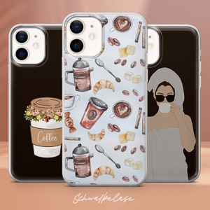 Ästhetischer Kaffee Handyhülle entzückende Abdeckung für iPhone 16e, 15, 14, 13, 12, XR, SE, Pixel 9 Pro, 8, 7A, Samsung S25 edge, S24 FE, A71, A36