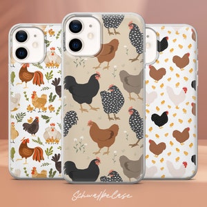 Schattig kip telefoonhoesje Hen Rooster Art Cover voor iPhone 16e, 15, 14, 13, 12, XR, SE, Pixel 9 Pro, 8, 7A, Samsung S25 edge, S24 FE, A71, A36