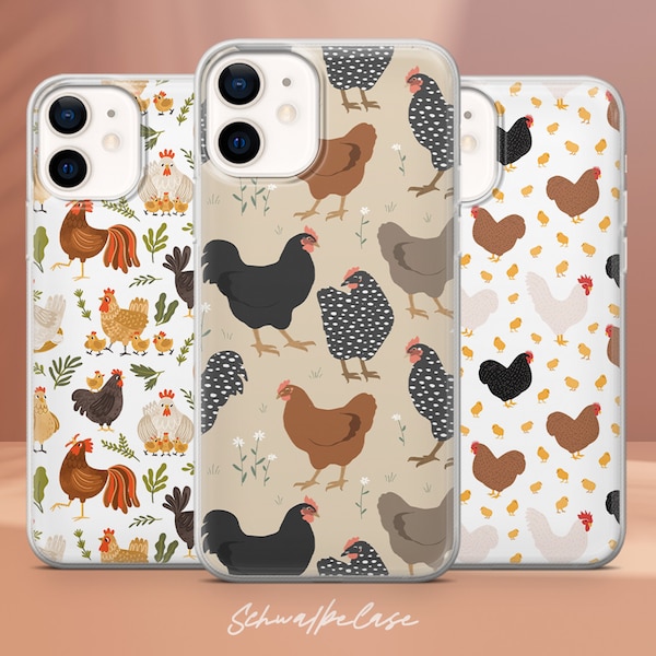 Cute Chicken Phone Case Hen Rooster Cover fit for iPhone 15 Pro Max, 14 Plus, 13, 12, 11, XR, SE & Samsung S24, S23, S22, A54, Pixel 8, 7