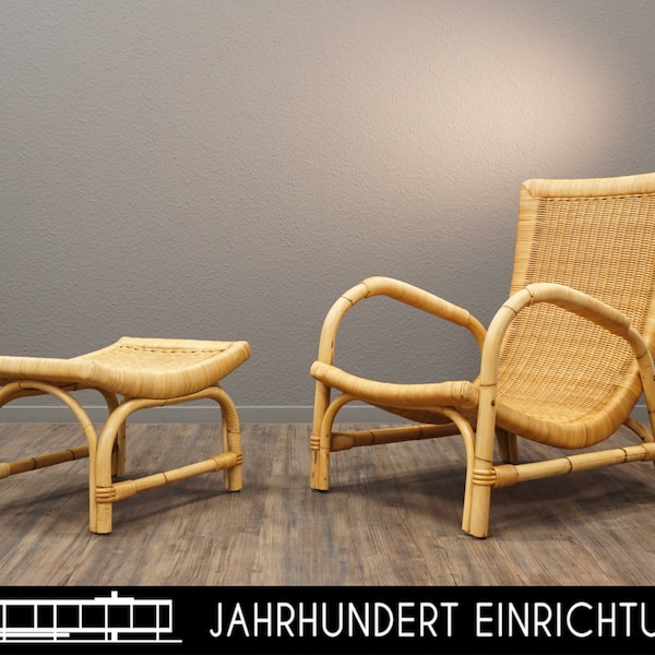 ARCO | Lounge Chair & Stool | 60s Mid Century | Vintage Basket Rattan Armchair | Ottoman | Mid-century vintage