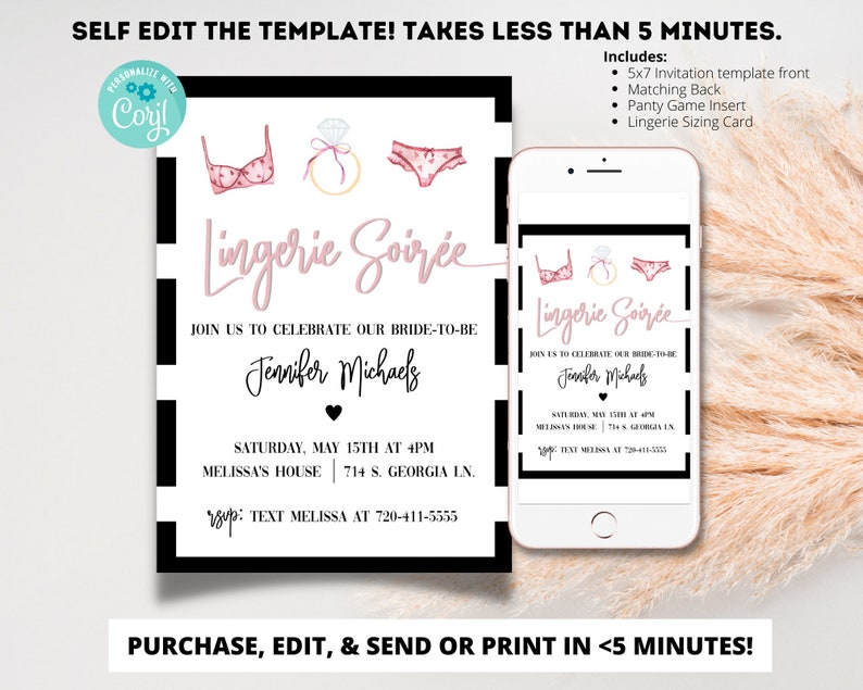 Lingerie Shower Invitation Instant Download | Printable Lingerie Shower ...
