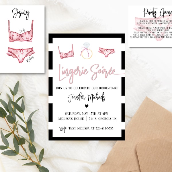 Lingerie Shower Invitation Instant Download | Printable Lingerie Shower Invite | Lingerie Party Bridal Shower | Panty Game