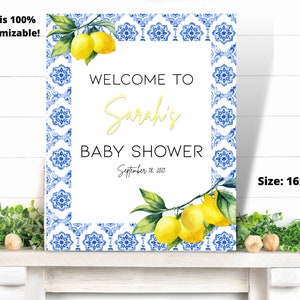 Lemon Lemonade Baby Shower Welcome Sign, Mediterranean Baby Shower Welcome Sign, lemon baby shower, lemon baby shower digital welcome sign