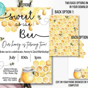 Bee Birthday Invite, Bee Birthday Decorations, Honey Bee Party, Bee Invitation, Bee First Birthday, Bee 1ST Birthday, 1st Birthday Invite image 4