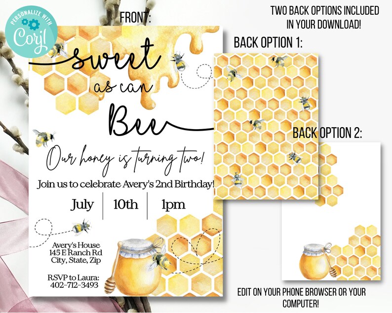 Bee Birthday Invite, Bee Birthday Decorations, Honey Bee Party, Bee Invitation, Bee First Birthday, Bee 1ST Birthday, 1st Birthday Invite image 4