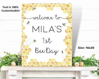Welcome Sign, Bee Birthday Welcome Sign, Bee 1st Birthday, DIGITAL Bee Welcome Sign, 1st Birthday Welcome Sign, Digital Birthday Decor