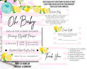 Lemon Baby Shower Invitation, Lemonade Digital Baby Shower Invite, Baby Girl Shower Invite, citrus baby shower invitation, girl baby shower