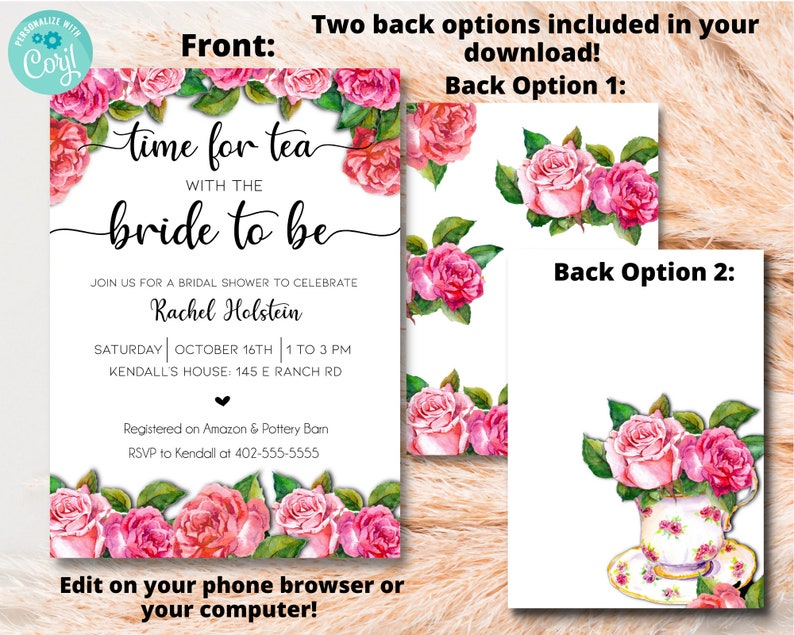 Bridal Shower Tea Party Invitation Template, Printable Bridal Tea Shower Invite, Bridal Brunch ...