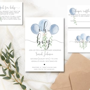 Boy Baby Shower Editable Invitation, Blue Boho Baby Sprinkle Invite, It&#39;s a Boy Baby Shower Invitation, Printable Baby Shower Invite, boho