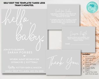 Modern Baby Shower Digital Invitation, Boho Baby Shower Invitation, EDITABLE Baby Shower Invite, Gender Neutral Baby Shower Invite template