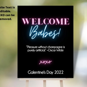 Galentine&#39;s Day Party Welcome Sign, Valentine&#39;s Day Party, Galentine&#39;s Day Decor, Neon Welcome Sign, Editable Party Decor, Galentine
