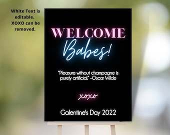 Galentine's Day Party Welcome Sign, Valentine's Day Party, Galentine's Day Decor, Neon Welcome Sign, Editable Party Decor, Galentine