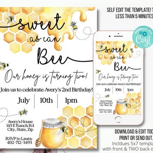 Bee Birthday Invite, Bee Birthday Decorations, Honey Bee Party, Bee Invitation, Bee First Birthday, Bee 1ST Birthday, 1st Birthday Invite image 1