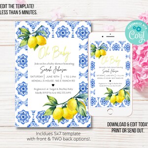 Lemon Baby Shower Invitation, Mediterranean Baby Shower Digital Invite, Lemonade baby shower digital invite, Summer Baby Shower Invite