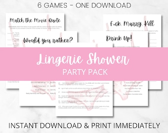 Lingerie Shower Party Games, Bridal Shower Games, Bridal Shower Lingerie, Bachelorette Games, Instant Download, Lingerie Shower Activities