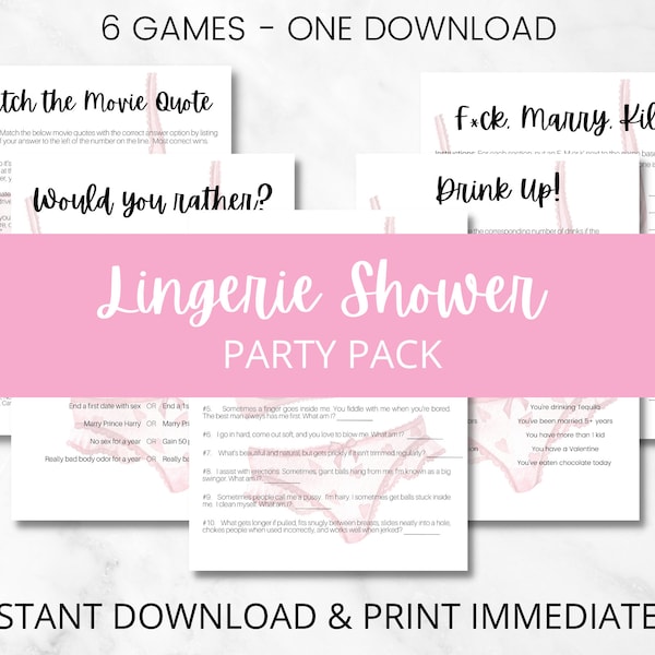 Lingerie Shower Party Games, Bridal Shower Games, Bachelorette Party Games, Instant Download Shower Games, Lingerie Shower Activities