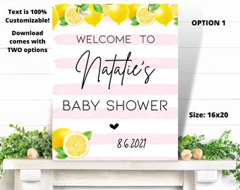Lemon Lemonade Baby Shower Decor, Lemon Baby Shower Digital Welcome Sign, Baby Girl Shower Decor, Lemon Welcome Sign Digital, Welcome Sign