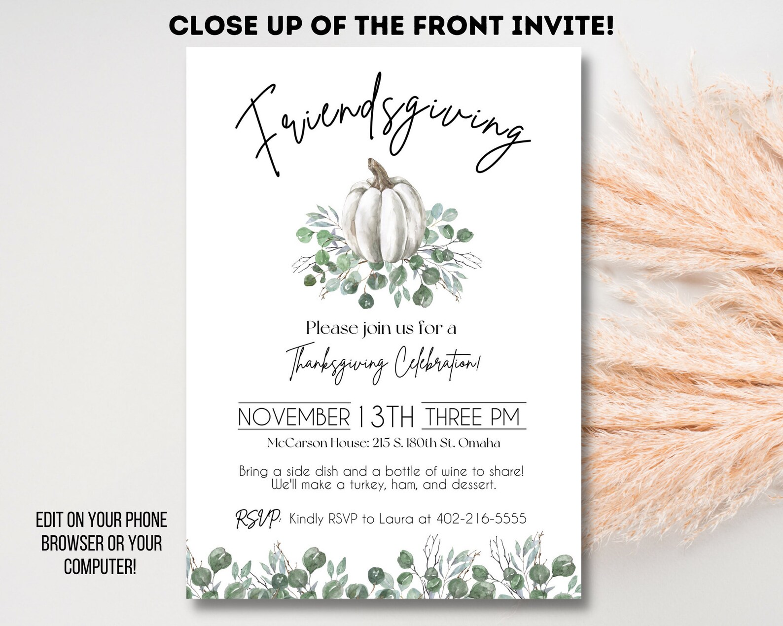 Editable FRIENDSGIVING Invitation Template Thanksgiving Etsy UK