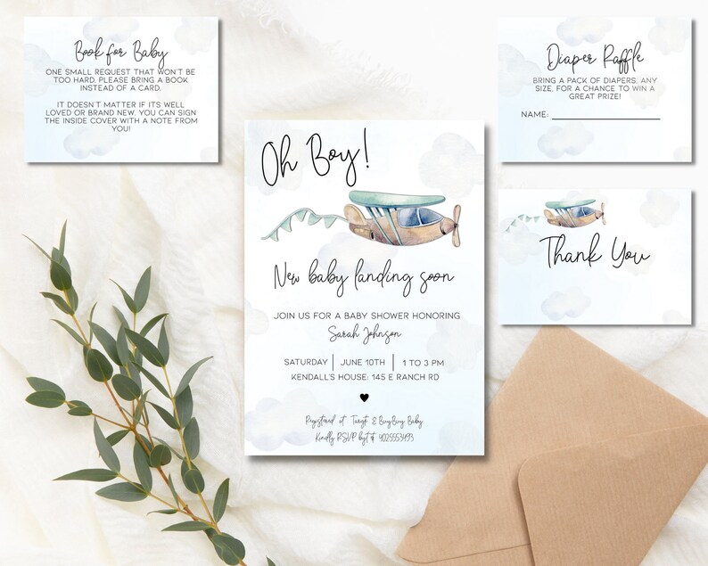 Airplane Baby Shower Invitation Its a Boy Baby Shower Invitation Up Up and Away Baby Sprinkle Invite Stars Baby Shower corjl