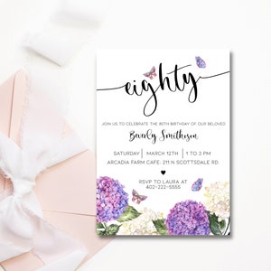 80th Birthday Invitations, 80th Birthday Invitation For Women, Printable 80th Birthday Party Invitation, text message invite