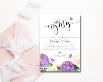 80th Birthday Invitations, 80th Birthday Invitation For Women, Printable 80th Birthday Party Invitation, text message invite
