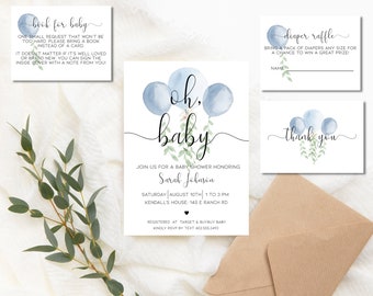 Boy Baby Shower Bewerkbare Uitnodiging, Blauwe Boho Baby Sprinkle Uitnodigen, Het is een Jongen Baby Douche Uitnodiging, Afdrukbare Baby Shower Uitnodiging, boho