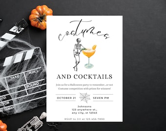 Editable Halloween Party Invitation, Costumes and Cocktails Party Invitation, Adult Halloween Party Invite