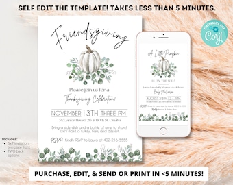 Editable FRIENDSGIVING Invitation Template, Thanksgiving Dinner Invite, Friendsgiving Dinner Invite, Thanksful AF Invite, Lets Get Basted