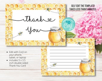 Bee Thank You Note | Honey Thank You Note | Editable Thank You Note | Instant Download Thank You Note | Honey Bee Thank You Note