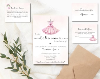 Ballerina Baby Shower Invitation, Ballerina Invitation, Girl Baby Shower Theme, diaper raffle, Spring baby shower, Couples Shower Invite