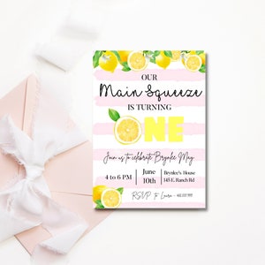 Lemon First Birthday Invitation, Lemon 1st Birthday, Lemonade Birthday Party, MAIN SQUEEZE 1st Birthday, Phone Invitation, Electronic Invite