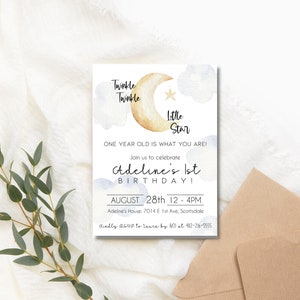 Star 1st Birthday Invitation, 1st Birthday Invitation, twinkle twinkle, gold star, phone invitation, text message invite, corjl template