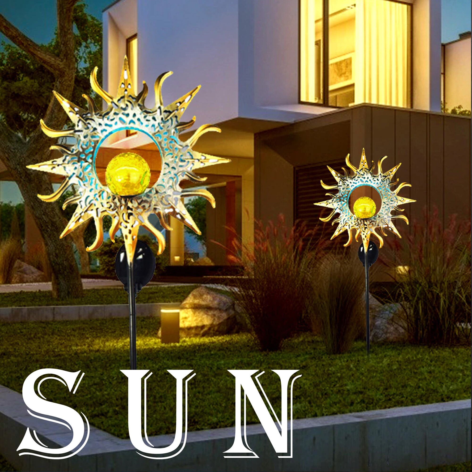 Outdoor Solar Moon Sun Stars Patio Lights Solar Fairy Etsy
