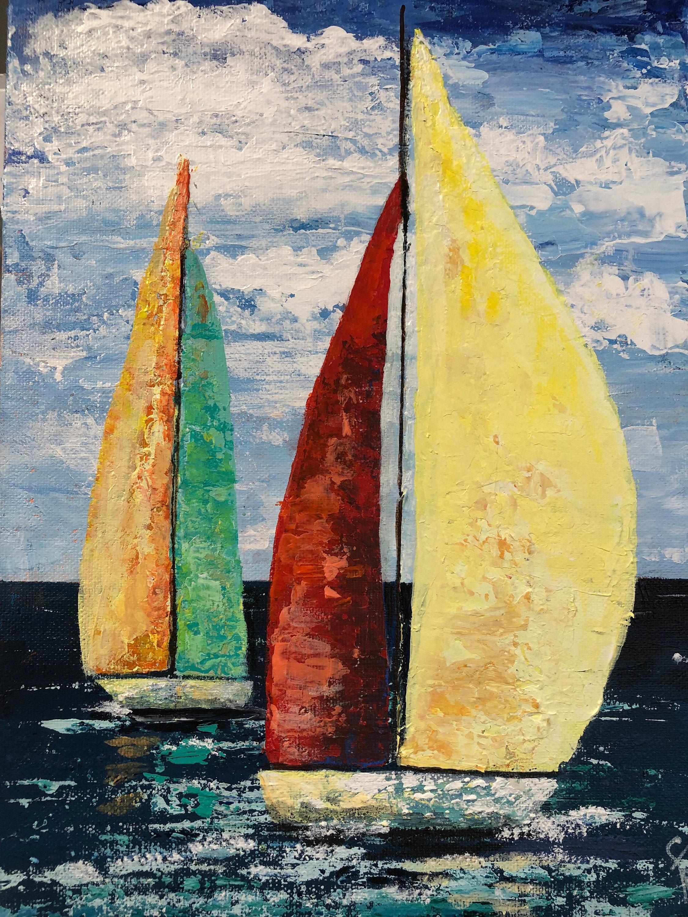 abstract acrylic paintings of sailboats