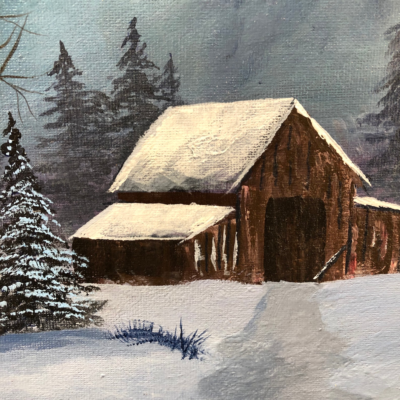 Original acrylic painting//cabin in the woods//snow Etsy