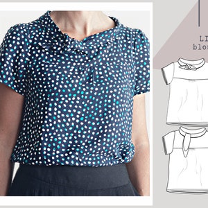 LIL blouse sewing pattern - Rolled collar neckline classy blouse - Bow blouse pattern - Size 34 to 52 - Instant download