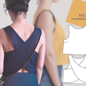Crossback Blouse Sewing Pattern: Easy Beginner Top, US 4-22 EU 34-52 (PDF Download)